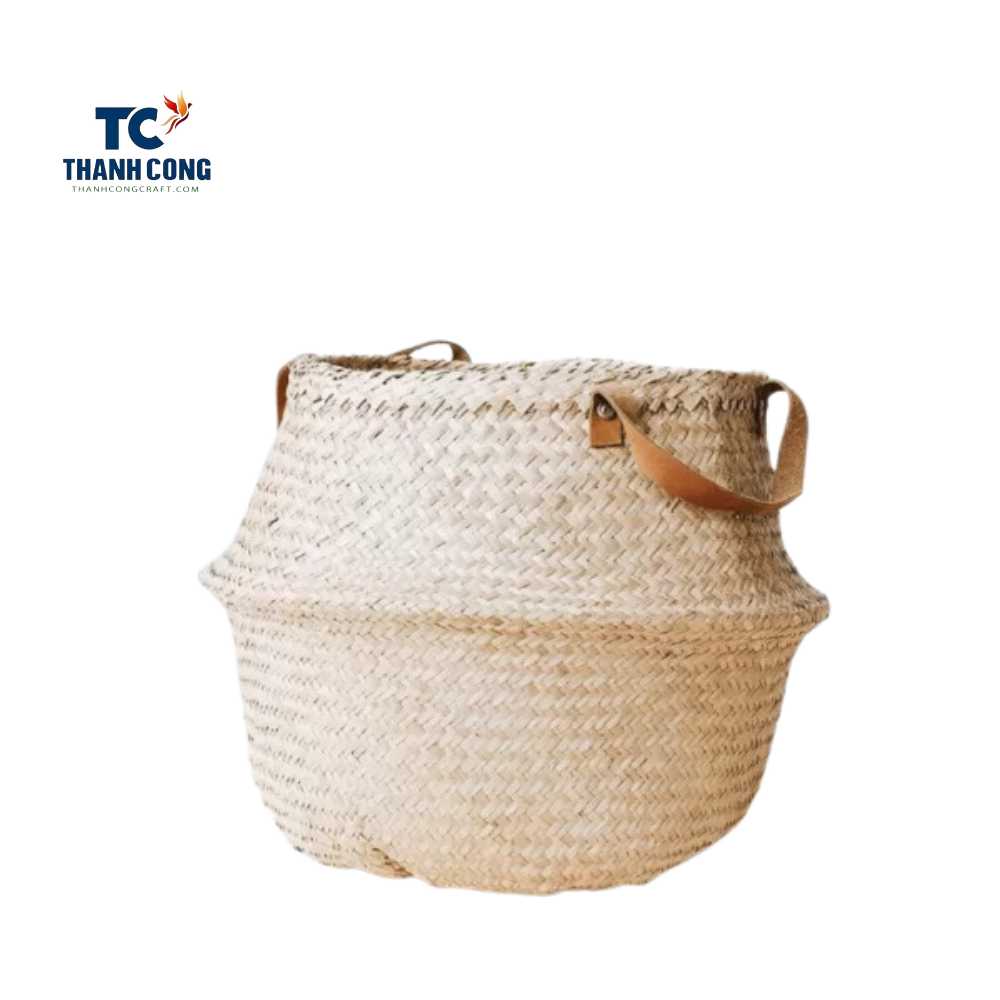 Natural Belly Basket With Leather Handles